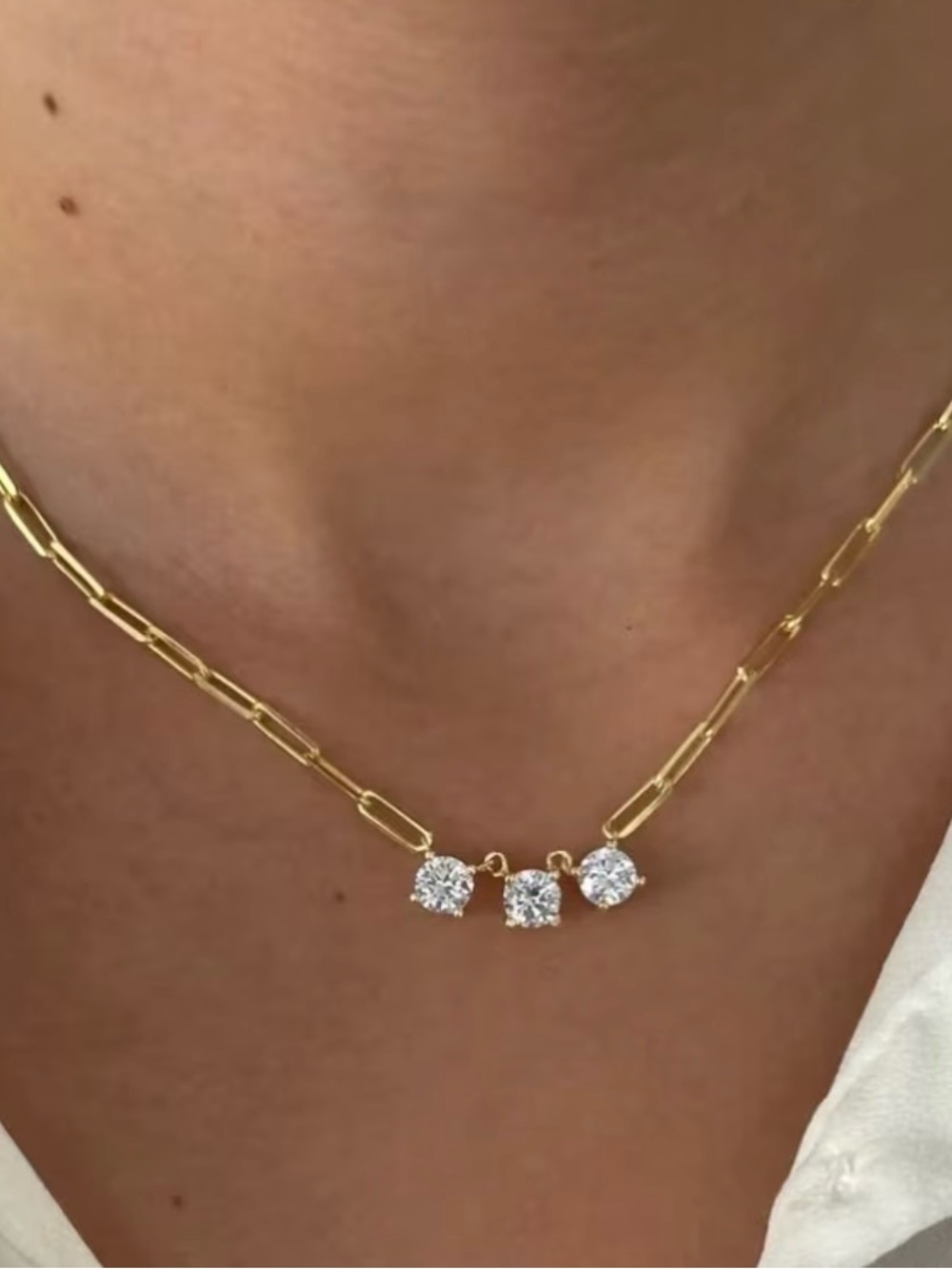 14K Gold Chain Necklace with Three Diamond Pendants 14 K
